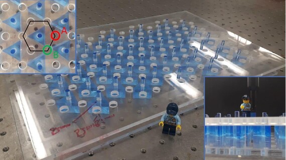 Experimentelles Modell aus Plexiglas mit Inselstrukturen zur Veranschaulichung quantenphysikalischer Phänomene.